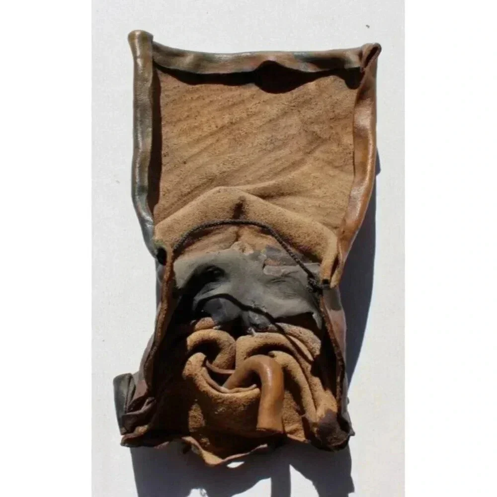 Vintage Genuine Leather Gypsy Face Mask Molded Sculpture Handmade Wall Decor